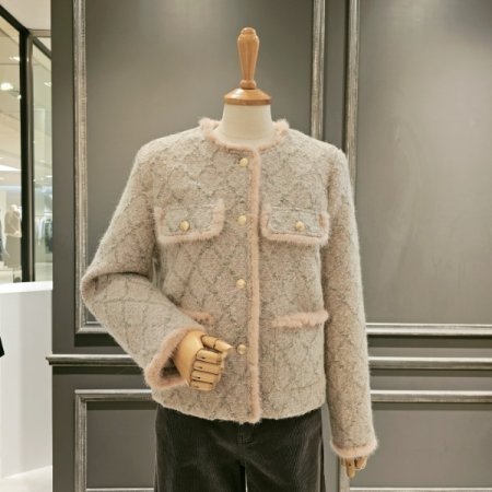 체크 울 패딩 트위드 자켓