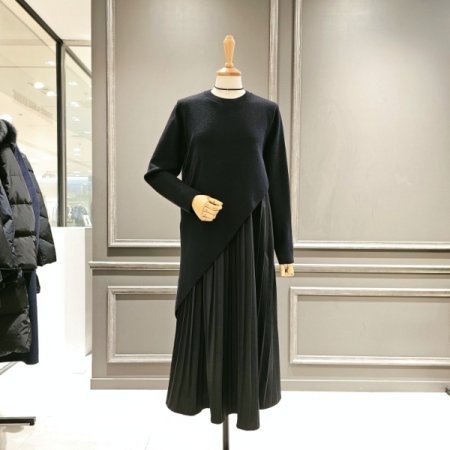 니트배색 주름 원피스