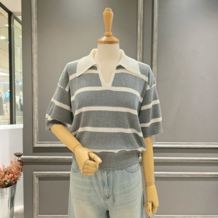 스트라이프 카라 니트