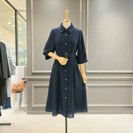 쉬폰 소매 카라넥 원피스