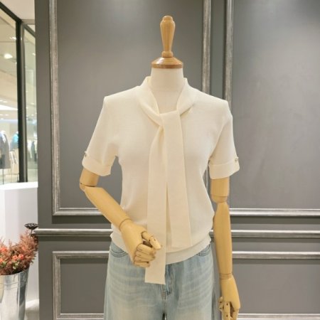 넥리본 슬림 니트