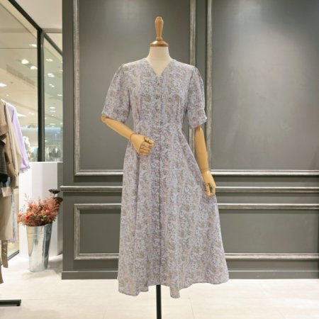 브이넥 패턴 원피스