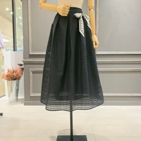 체크패턴 스카프 스커트