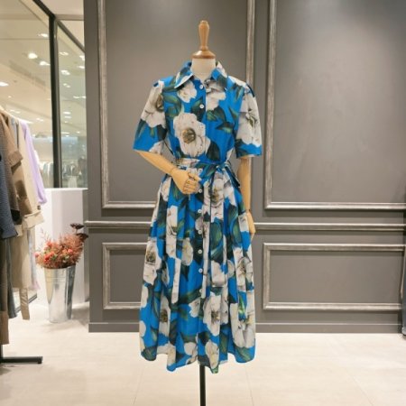 플라워 패턴 리본 원피스