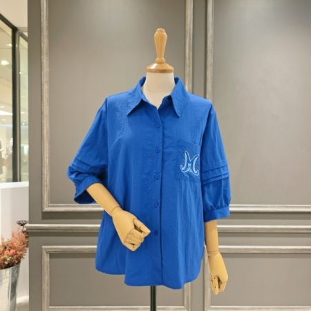 자수 레터링 퍼프소매 셔츠