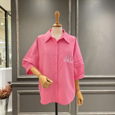 자수 레터링 퍼프소매 셔츠