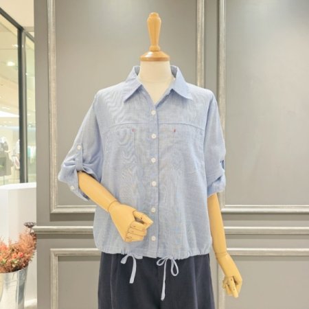 밑단 스트링 스트라이프 셔츠