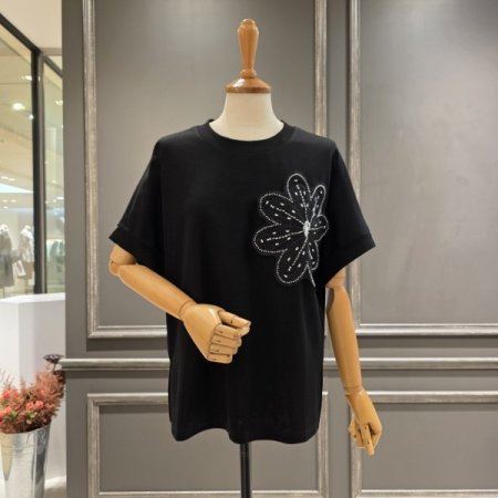 플라워 비즈장식 티셔츠