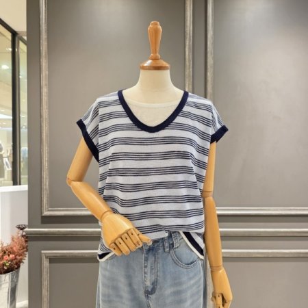 드롭소매 스트라이프 니트