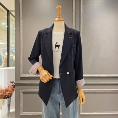 롤업 스트라이프 소매 자켓