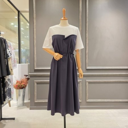 면 배색 옆 스트일 원피스