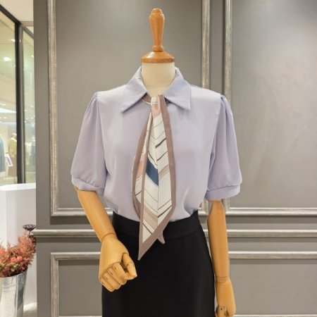 타이넥 카라 블라우스