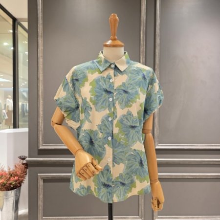 프린팅 퍼프소매 셔츠