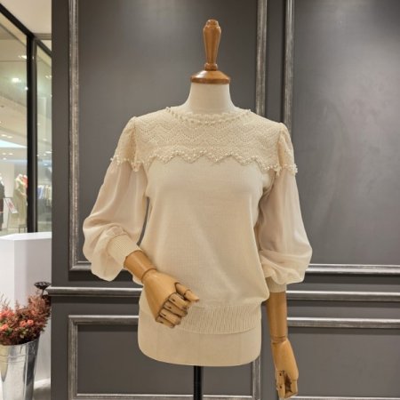 진주 레이스 니트블라우스