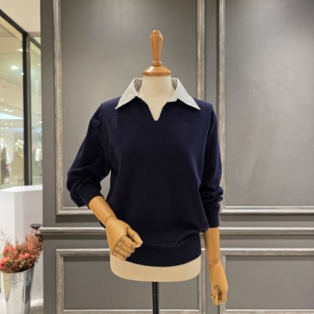 카라넥 배색 니트