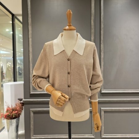 카라넥 배색 가디건