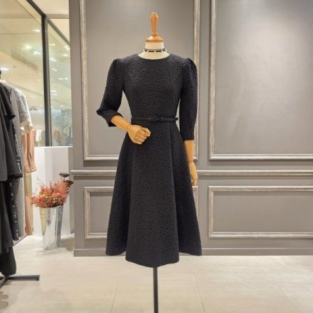 퍼프소매 벨트 원피스