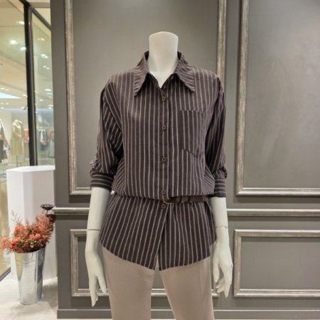 스트라이프 벨트 셔츠