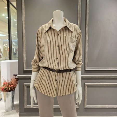 스트라이프 벨트 셔츠