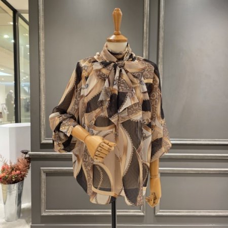 쉬폰 리본 패턴 블라우스