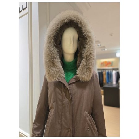 폭스퍼 후드 롱 덕다운 점퍼