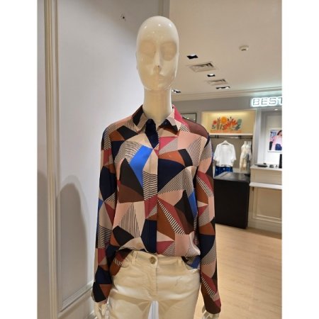 멀티 프린트 카라 블라우스