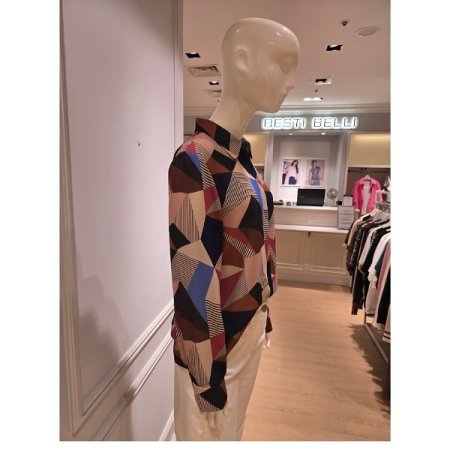 멀티 프린트 카라 블라우스