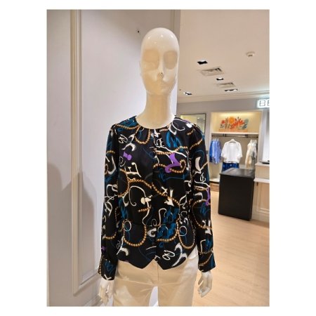 프린팅 페플럼 라운드 블라우스