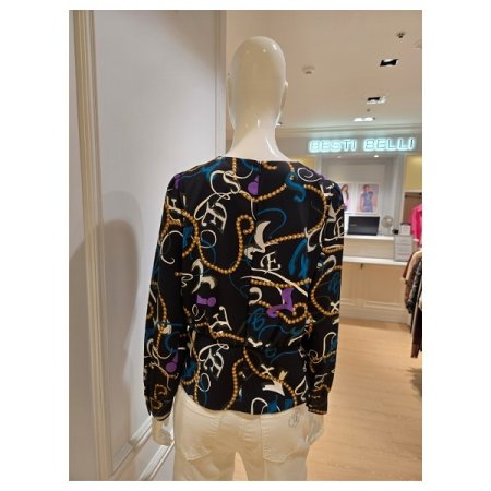 프린팅 페플럼 라운드 블라우스