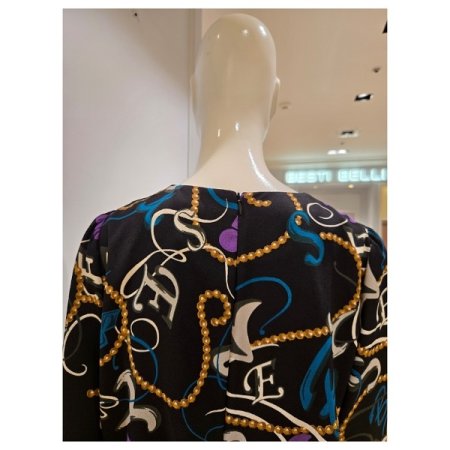 프린팅 페플럼 라운드 블라우스