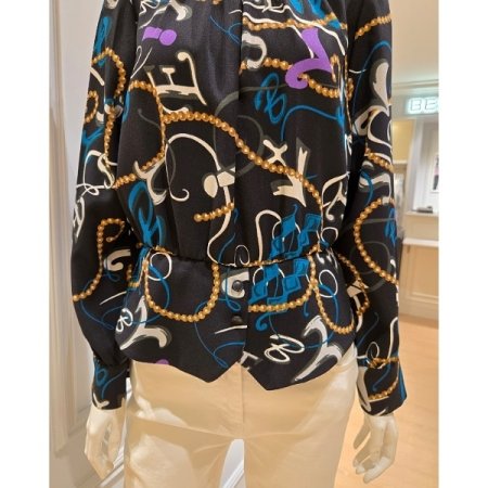 프린팅 페플럼 라운드 블라우스