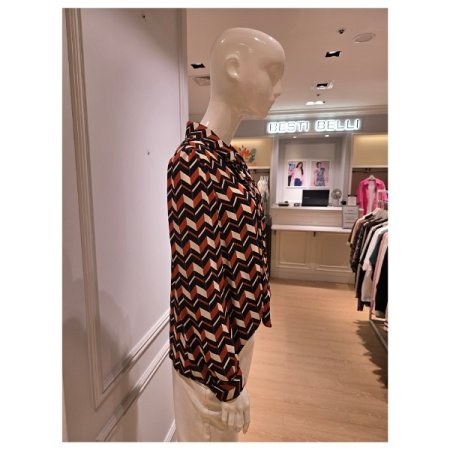 패턴 리본 스카프 블라우스