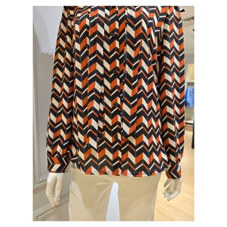 패턴 리본 스카프 블라우스