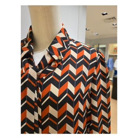 패턴 리본 스카프 블라우스