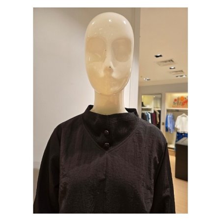 배색 하이넥 밴딩 블라우스