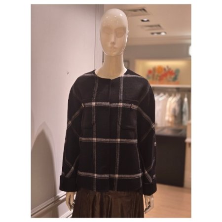 울 블랜디드 격자 패턴 코트