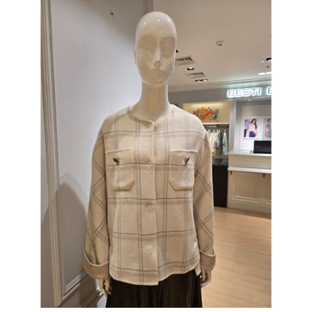 울 블랜디드 격자 패턴 코트