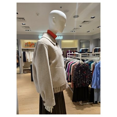 니트 배색 울 혼방 핸드메이드 코트