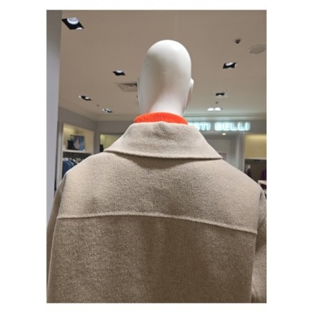 니트 배색 울 혼방 핸드메이드 코트