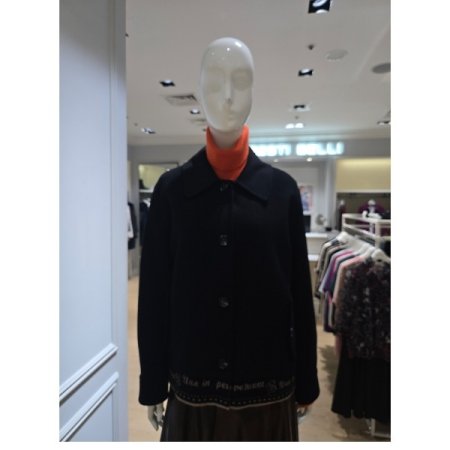 니트 배색 울 혼방 핸드메이드 코트