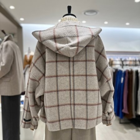 핸드메이드 후드 체크 재킷