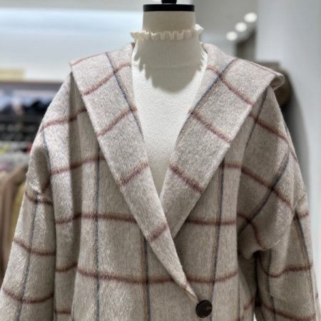 핸드메이드 후드 체크 재킷