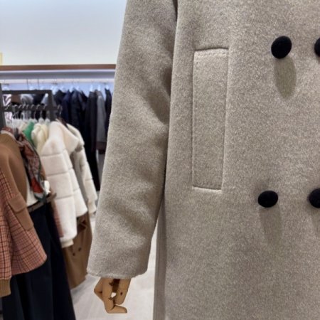 배색 더블 핸드메이드 울 롱코트