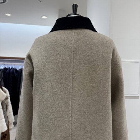 배색 더블 핸드메이드 울 롱코트