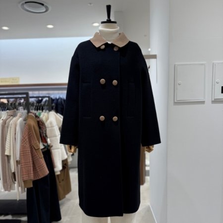 배색 더블 핸드메이드 울 롱코트