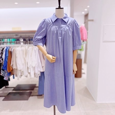 퍼프 소매 셔링 원피스