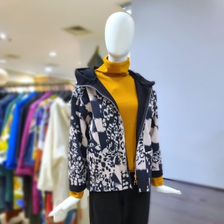 프린트후드넥점퍼