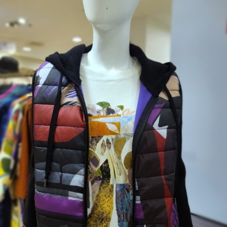 니트배색후드넥패딩점퍼