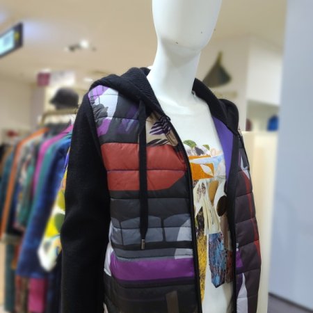 니트배색후드넥패딩점퍼