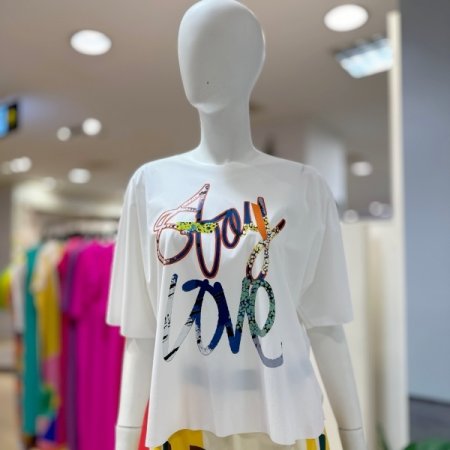 레터링 반팔 블라우스